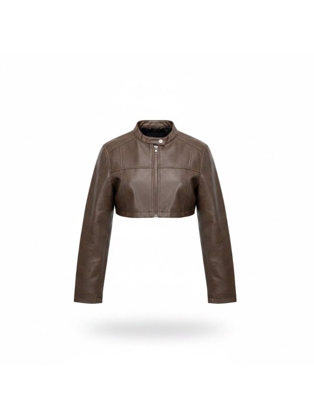 Dazy Womens Brown Faux Leather Cropped Moto Jacket Size Size L